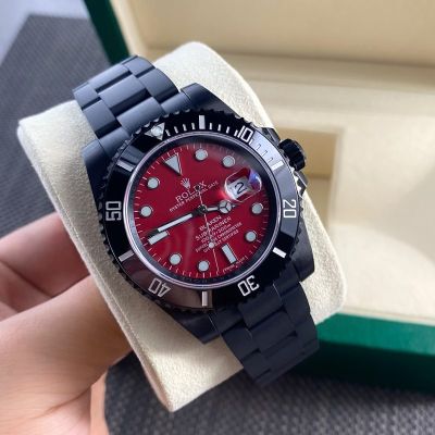 Rolex Submariner Swiss SW220 Automatic Movement 40mm Red Face Black SS Band Watch